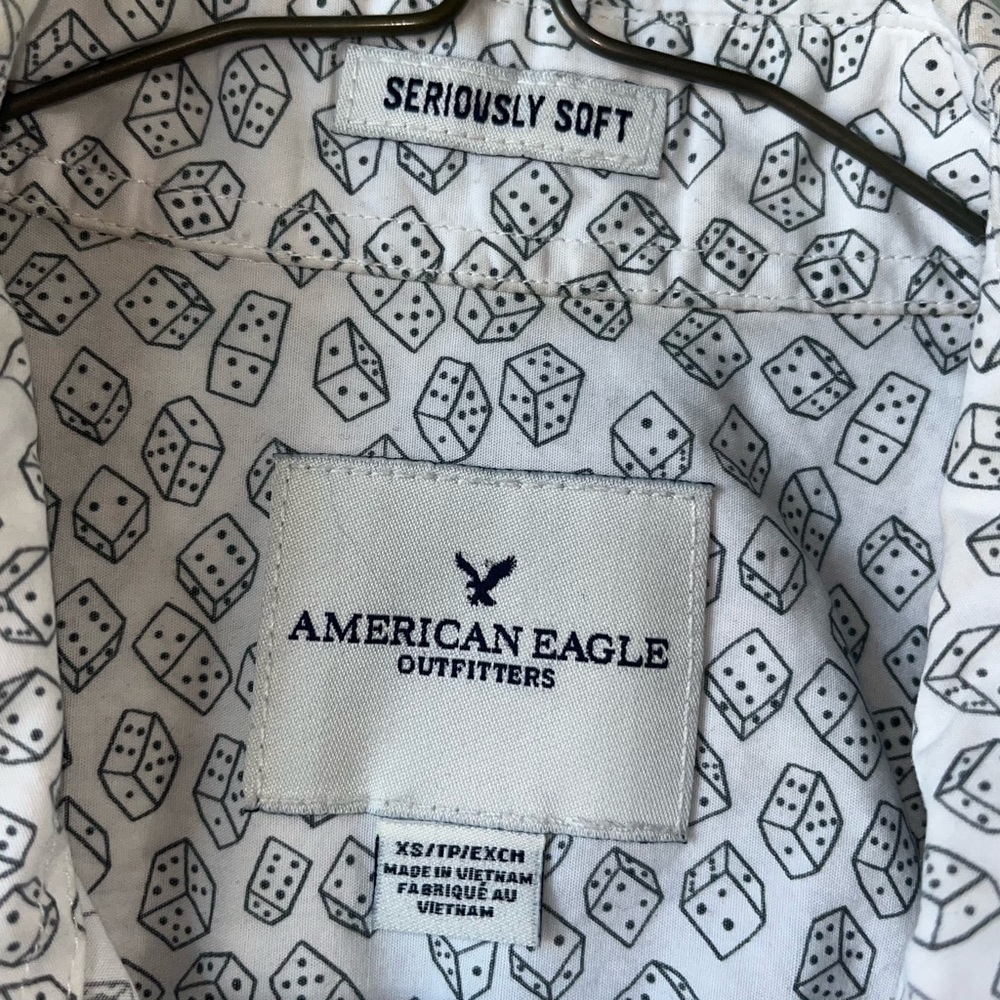 American Eagle Men’s XS button down white with dice